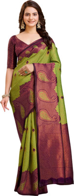 The Style Sanctuary Paisley, Woven Banarasi Silk Blend Saree(Pack of 2, Maroon, Green)
