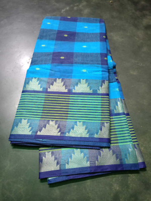 Reba saree center Self Design Tant Pure Cotton Saree(Light Blue)