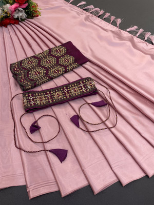 Ethina Fashion Embroidered Bollywood Satin Saree(Magenta)