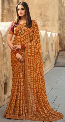 Hensi sarees shop Polka Print Bollywood Chiffon, Georgette Saree(Orange)