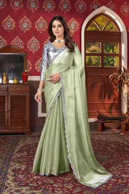 sparrow art Solid/Plain Bollywood Organza Saree(Light Green)