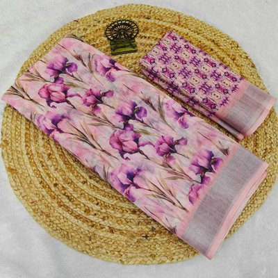 Sniccs Trend Floral Print, Printed Bollywood Linen Saree(Pink, Purple)