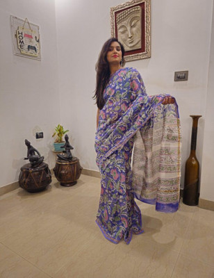 Mznari Solid/Plain Handloom Chanderi Saree(Purple)