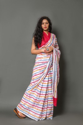 vaishnavi handicrafts Blocked Printed, Color Block, Floral Print, Printed Daily Wear Pure Cotton Saree(Multicolor)