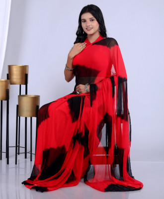 BL Group Color Block Bollywood Chiffon Saree(Red, Black)