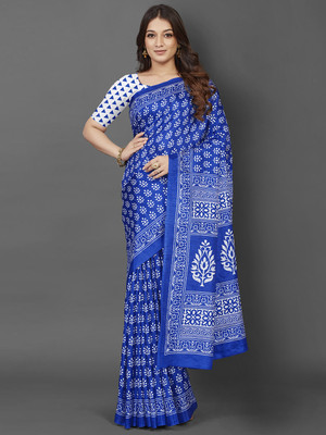 Tasrika Printed Daily Wear Silk Blend Saree(Blue)