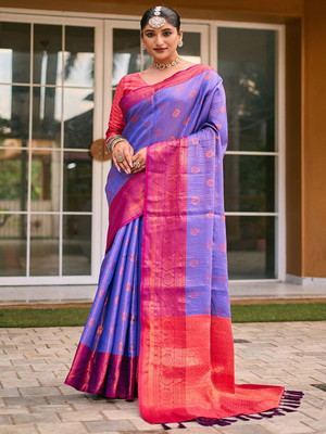 ANOUK Woven Kanjivaram Silk Blend Saree(Blue)