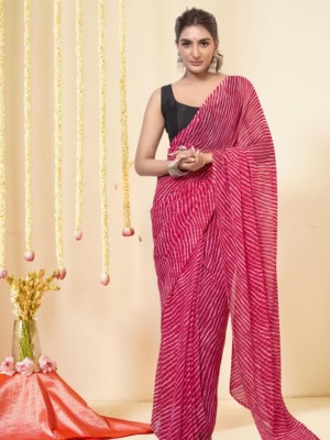 Magmina Striped Bollywood Georgette Saree(Pink)