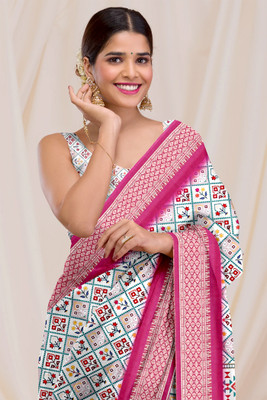 DHARMRAJ ENTERPRISE Digital Print Bollywood Cotton Silk Saree(White)