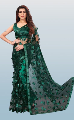 Sifoz Gallery Embroidered Assam Silk Net Saree(Black)