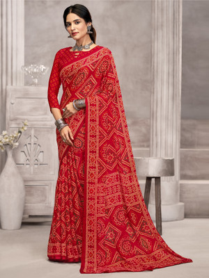 Sareemall Printed Bandhani Chiffon Saree(Red)