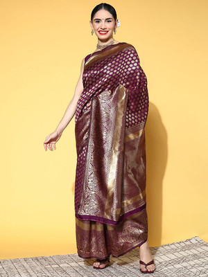 Anouk Rustic Woven Dharmavaram Silk Blend Saree(Purple)