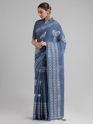 Anouk Rustic Printed Daily Wear Cotton Blend Saree(Grey)