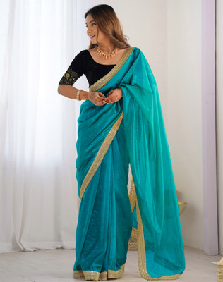 SIRIL Embellished, Embroidered Bollywood Net Saree(Light Blue)