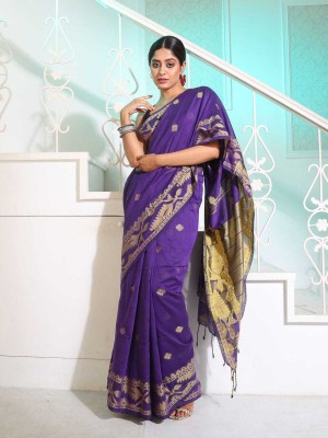 Krithbisha Woven Handloom Cotton Blend Saree(Purple)