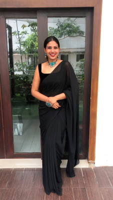 AVANTIKA FASHION Embellished, Woven, Solid/Plain Bollywood Georgette, Art Silk Saree(Black)