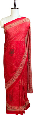 Banarashe Printed, Geometric Print Daily Wear Georgette Saree(Red)