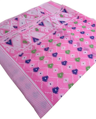 Dristikone Woven Jamdani Pure Cotton Saree(Pink)