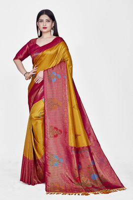 Navanari Self Design, Woven, Embellished, Applique Banarasi Jacquard, Art Silk Saree(Red)
