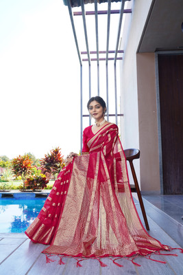 KOTHARI SBT Solid/Plain Bandhani Organza Saree(Multicolor)