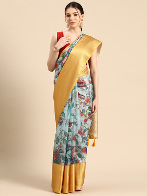 SILK ZONE Digital Print Banarasi Silk Blend Saree(Multicolor)