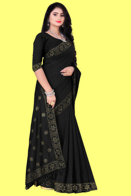 nevya creation Embellished Baluchari Georgette, Satin Saree(Black)