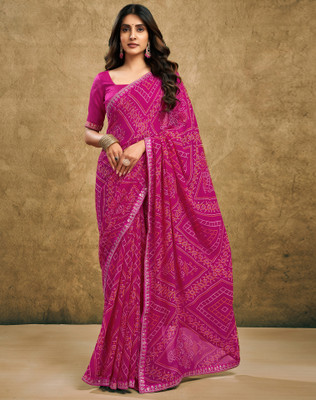 SIRIL Printed Bandhani Georgette Saree(Pink)