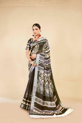 VTEXX Digital Print Saree with Attached Blouse Cotton Linen Saree(Multicolor)