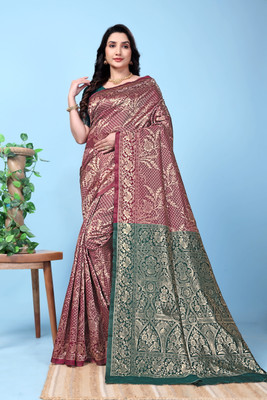 JAY KHODIYAR EMBROIDERY Self Design Bollywood Jacquard Saree(Maroon)
