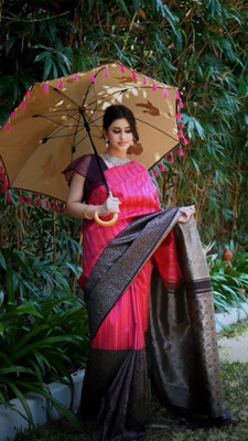SOFIEFAB Woven, Solid/Plain Kanjivaram Pure Silk Saree(Pink)