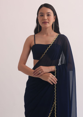 Jinal & Jinal Solid/Plain Bollywood Georgette Saree(Blue)