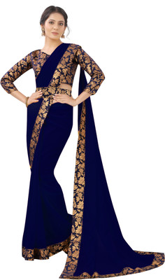 Georgette Saree Solid/Plain Bollywood Georgette Saree(Dark Blue)