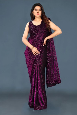 ProExe Embellished Bollywood Lycra Blend Saree(Purple)
