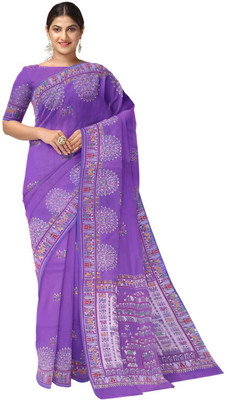 SABITA CUSTOMERY Self Design Handloom Cotton Blend Saree(Purple)
