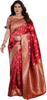 Irenzz Enterprise Self Design Banarasi Pure Silk Saree(Red)