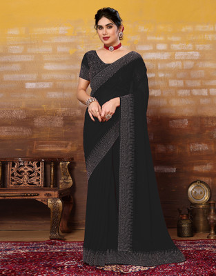 Satrani Dyed, Self Design Bollywood Georgette Saree(Black)