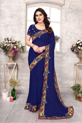 Radheradhey Embroidered Bollywood Georgette Saree(Dark Blue)