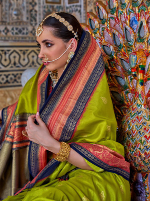 ANOUK Printed Chinnalapattu Silk Blend Saree(Green)