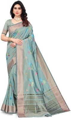 SERONA FABRICS Self Design, Printed, Embroidered, Woven Bollywood Jacquard, Cotton Silk Saree(Light Blue)