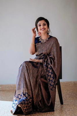 Aldwych Woven Banarasi Silk Blend Saree(Dark Blue)