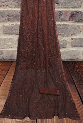 Fashion Field Solid/Plain Bollywood Net Saree(Brown)
