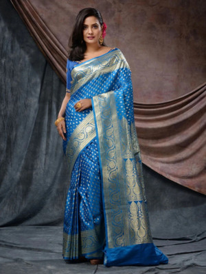 HouseOfCommon Self Design Kanjivaram Pure Silk Saree(Light Blue)