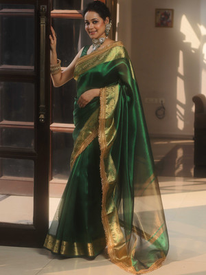 SEVAK SAREES Solid/Plain Banarasi Tissue Saree(Green)