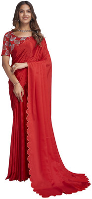 Apnisha Solid/Plain Bollywood Chiffon Saree(Red)