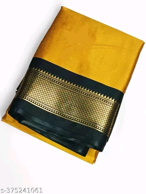 Paithani Self Design Kalamkari Silk Blend Saree(Yellow)