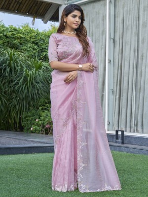 Sareemall Embellished Bollywood Organza Saree(Pink)