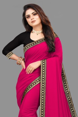 Banarasi wala Dyed, Solid/Plain, Temple Border, Self Design Bollywood Georgette Saree(Pink)