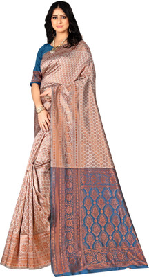 JAMFALI Woven Assam Silk Cotton Silk Saree(Beige)