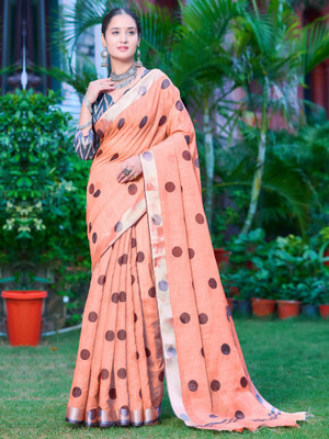 Anouk Rustic Digital Print Chinnalapattu Cotton Linen Saree(Orange)