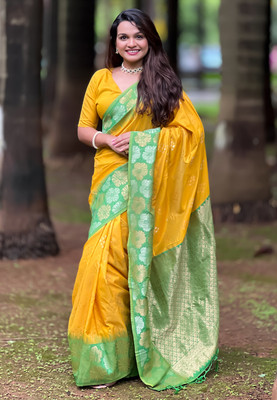 Nayanthara Trends Woven Banarasi Silk Blend Saree(Yellow)
